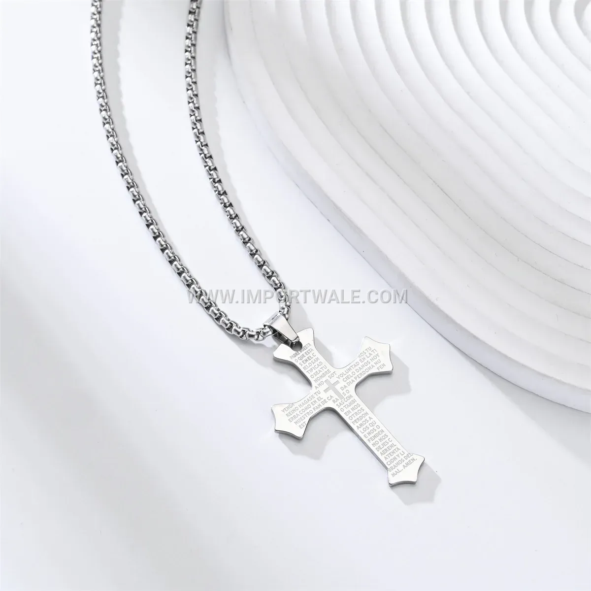 Stainless Steel Hip-Hop Crystal Cross Pendant Link Necklace