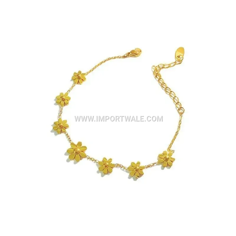 Gold Daisy Charm Stainless Steel Anklet
