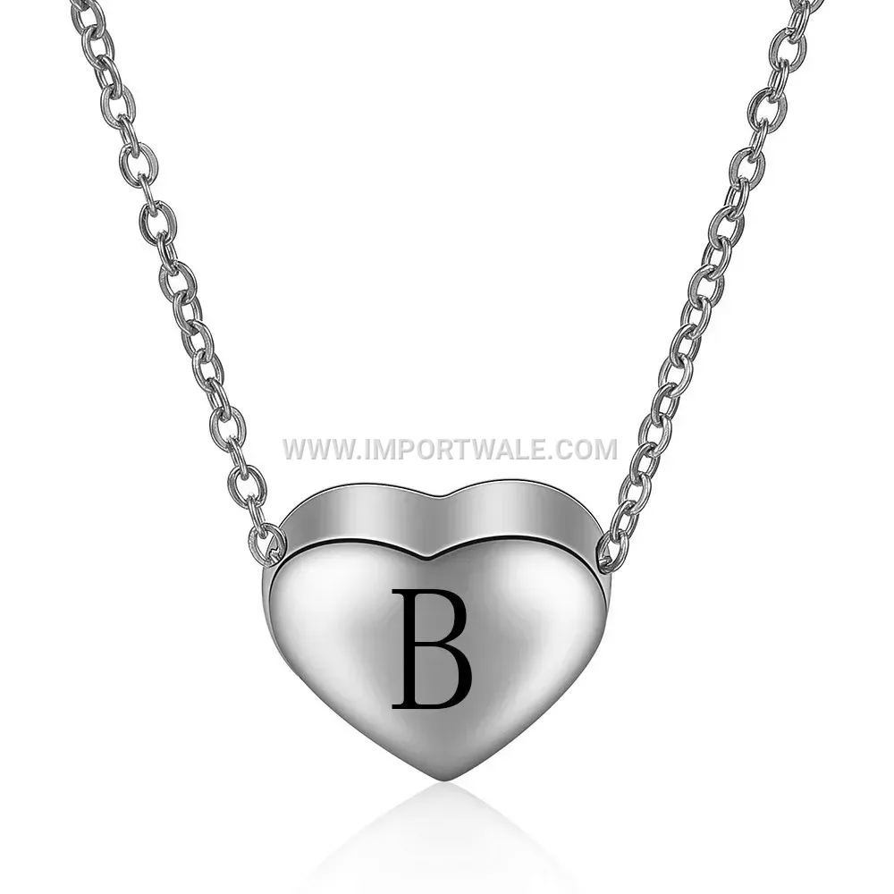 Engraved Stainless Steel Heart Letter Pendant Chain