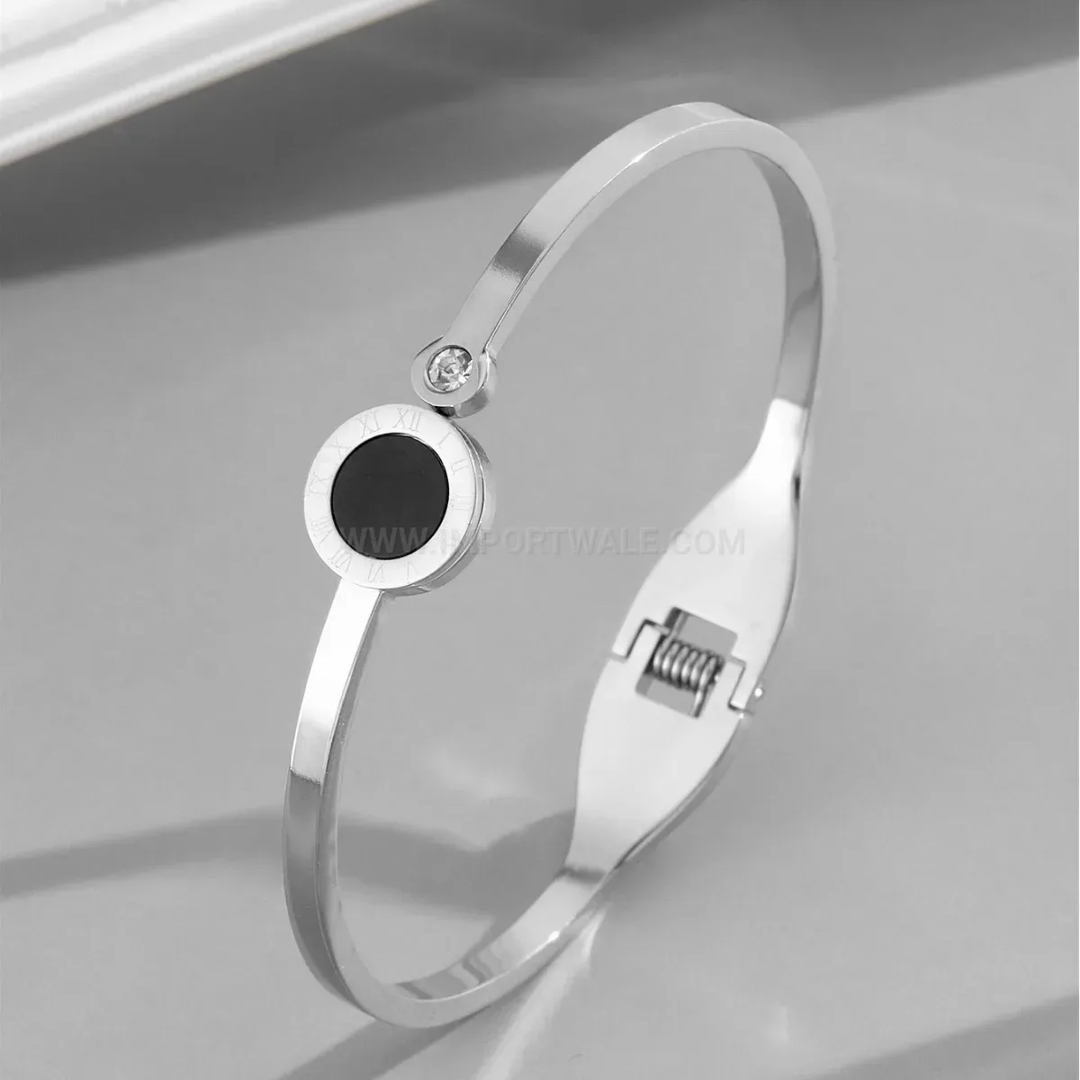 Roman Numerals Open Titanium Steel Bangle Bracelet