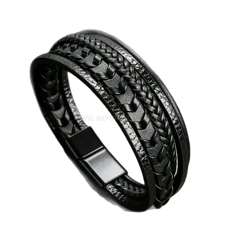 Trendy Multi-Strand Braided Leather Wristband with Magnetic Closure