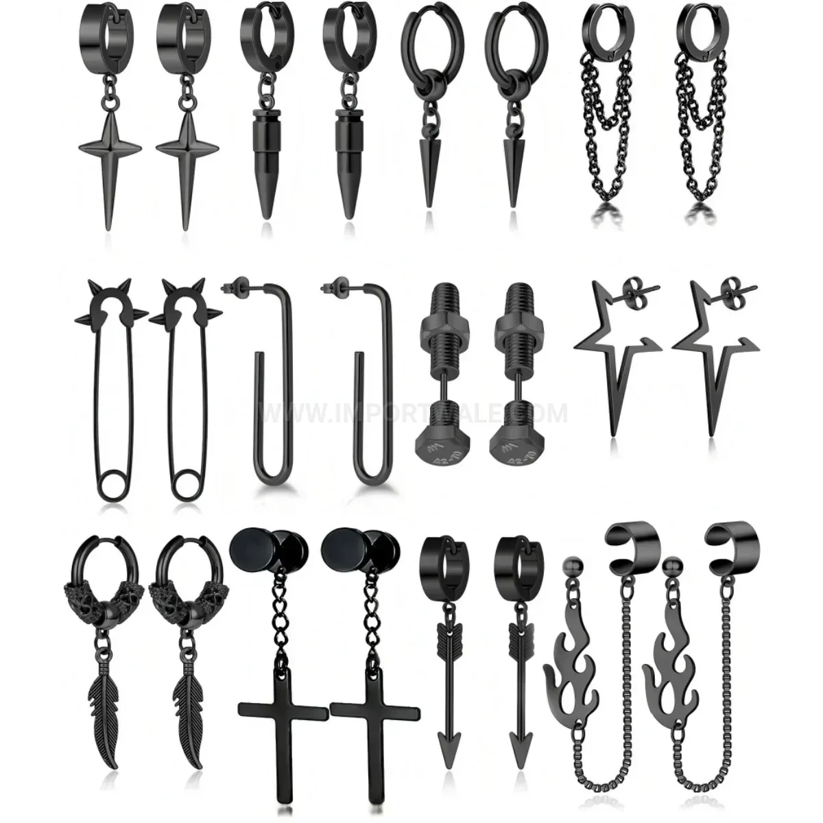 Designer Real Gold Plated Punk Cross Screw Stud Piercing Earrings Set