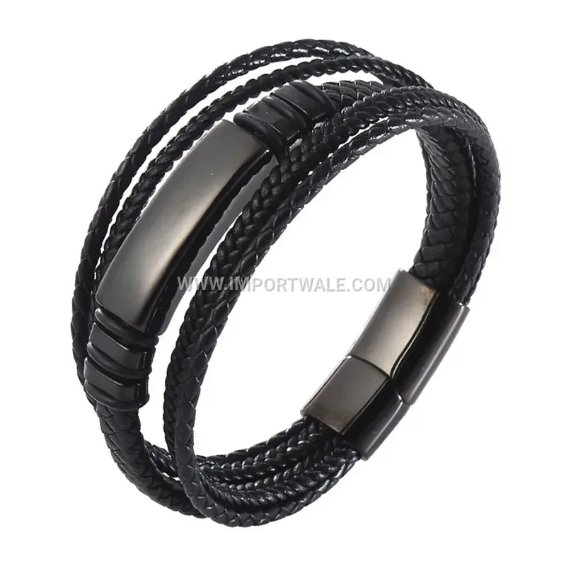 Multi-Strand Leather Braided Bracelet with Stainless Steel Clasp
