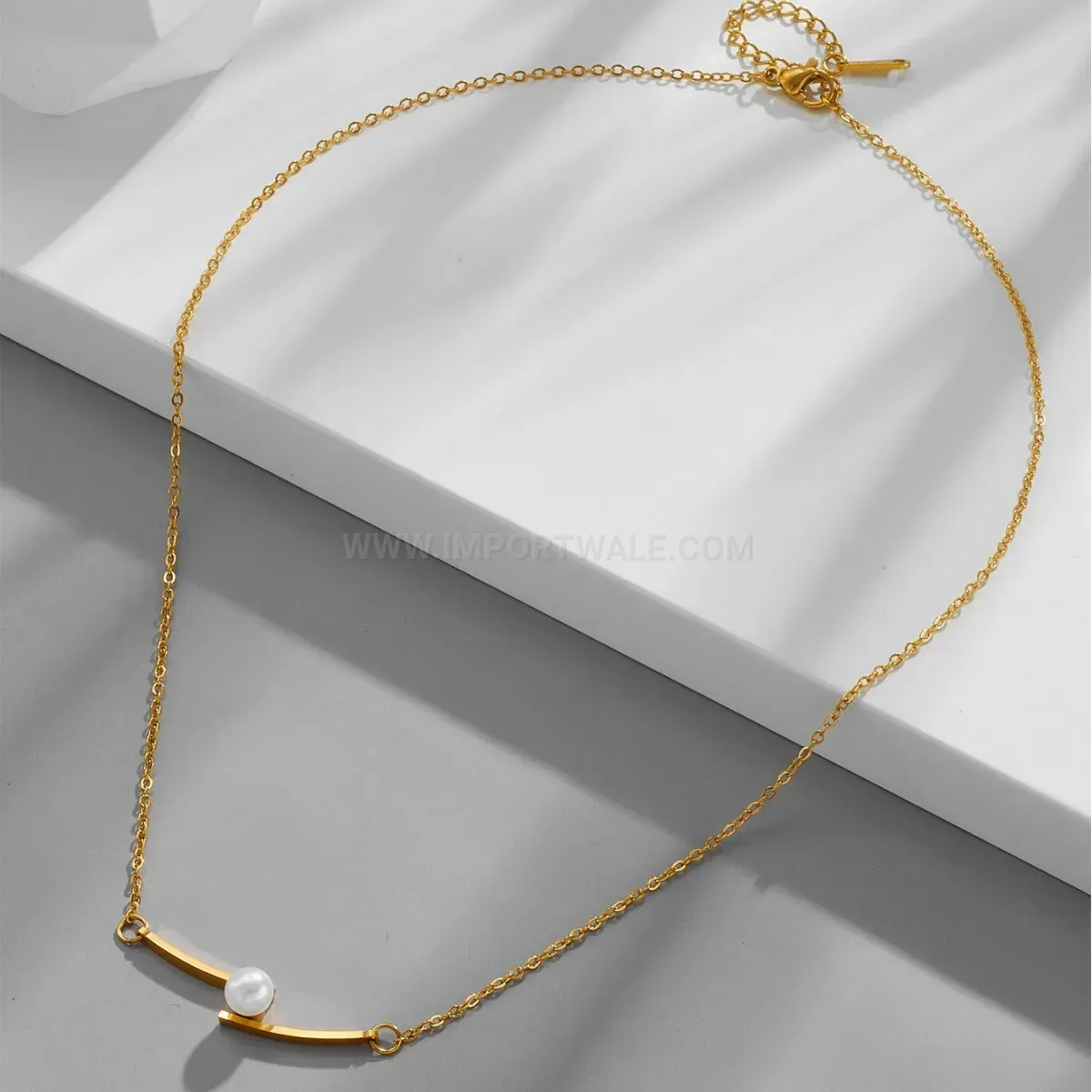 Designer Minimalist Curved Tube Pearl Pendant Titanium Steel Necklace