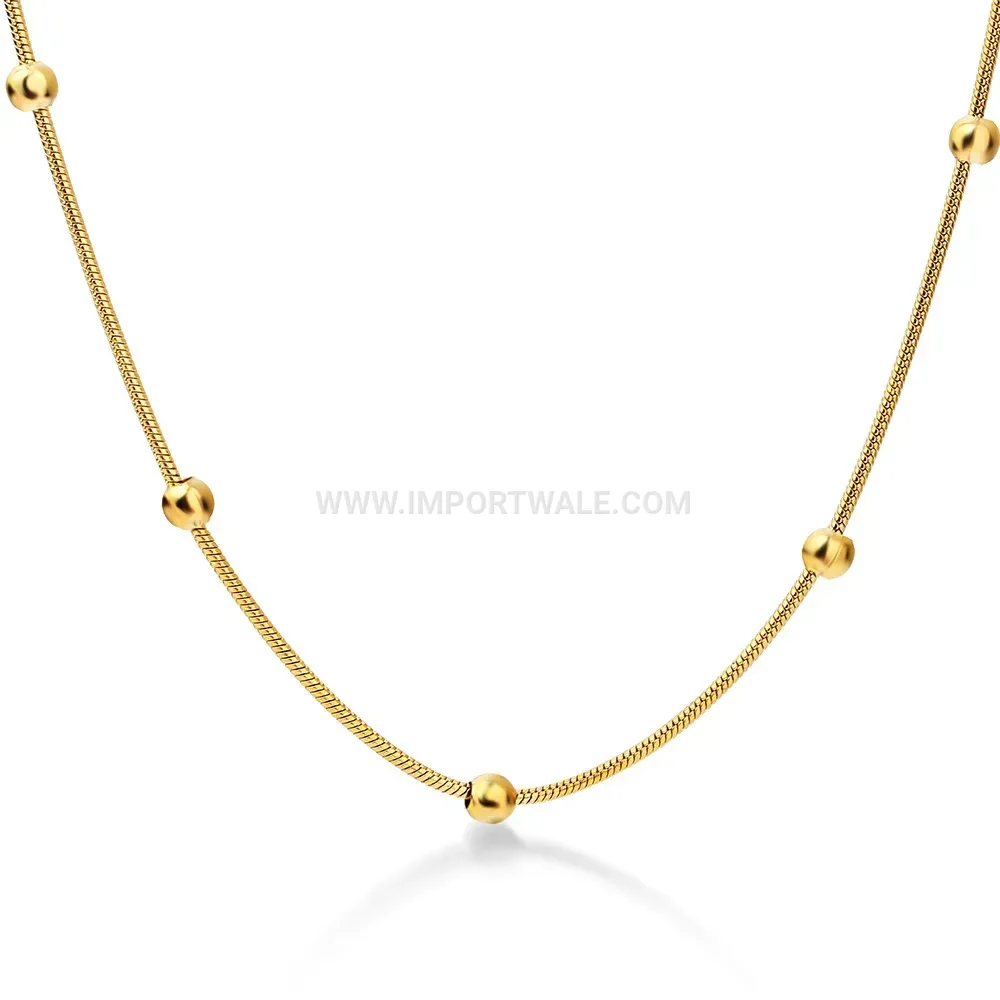 Classic Stainless Steel Round Bead Snake Chain Collar Necklace