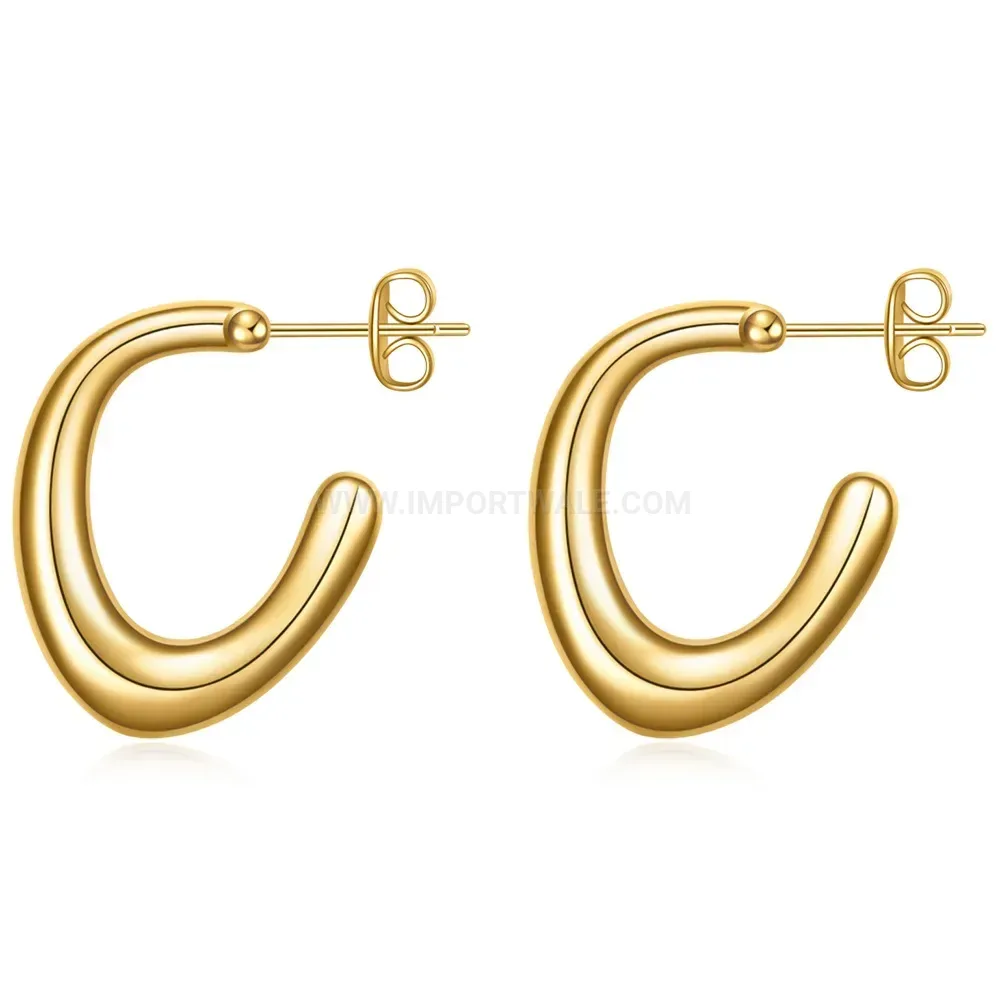 Classic Irregular Open U Shape Stainless Steel Cast Earrings