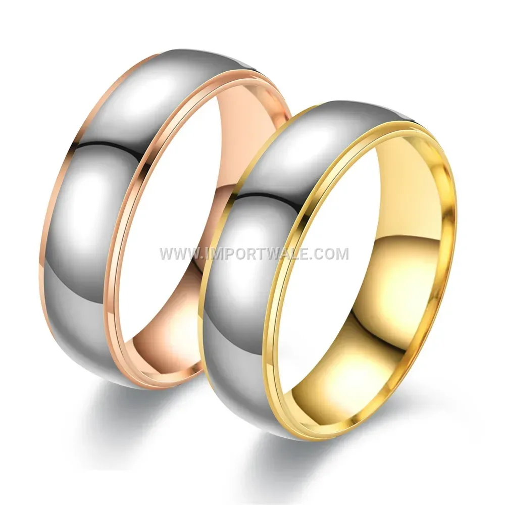 Two-Tone Polished Stainless Steel Curved Step Ring