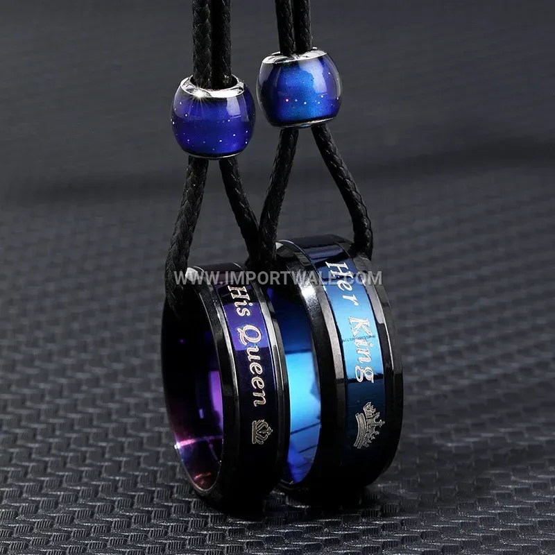 Stainless Steel Color Changing King Queen Pendant Necklace