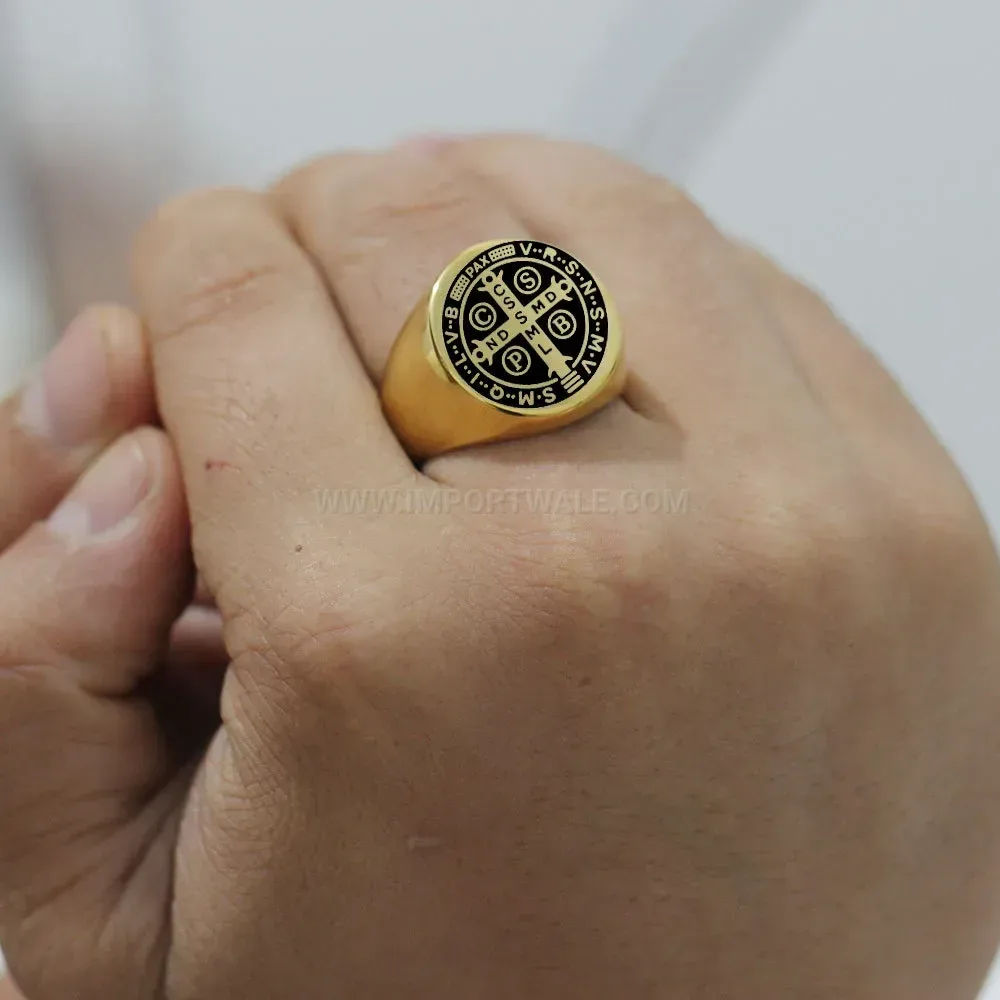 Classic Laser Engraved Exorcist Cross Cast Stainless Steel Men Ring