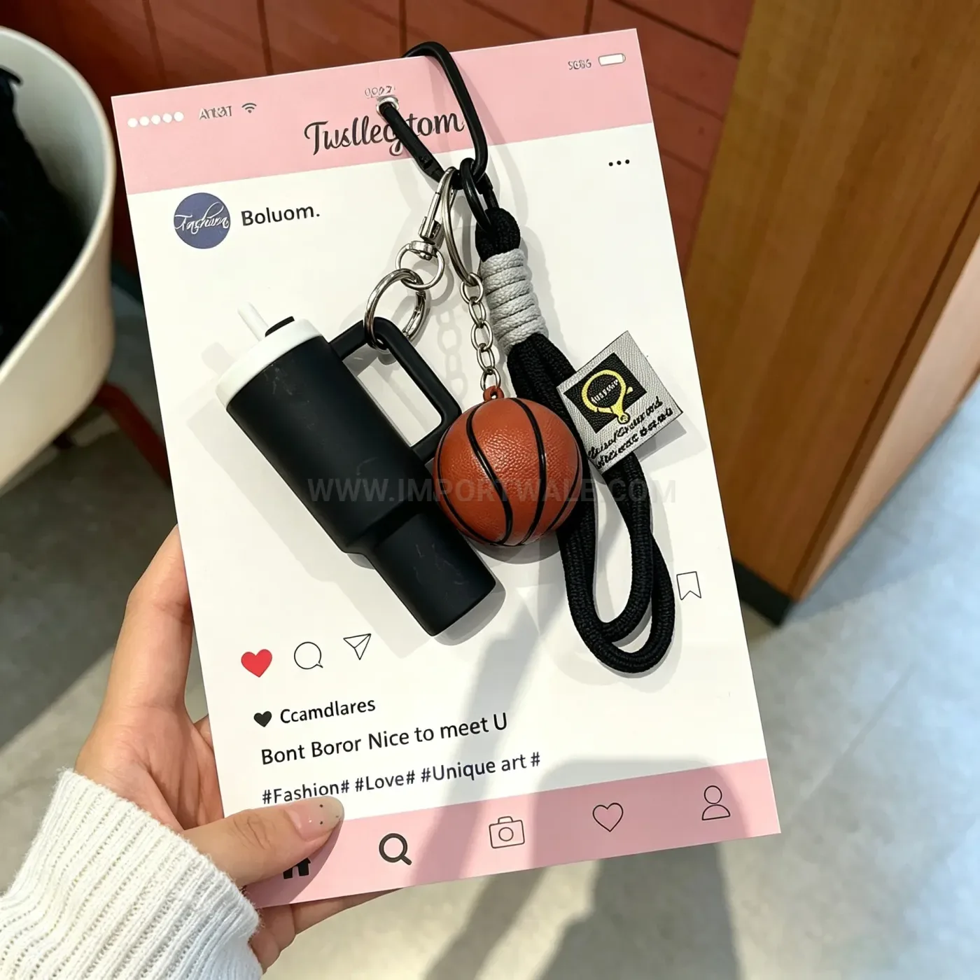 Woven Lanyard Sports Ball Cup Charm Keychain
