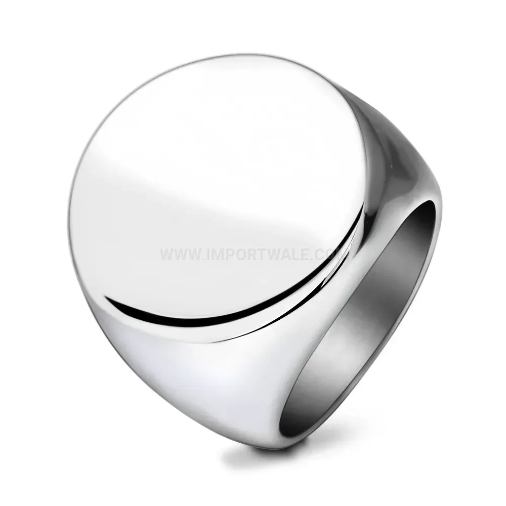 Elegant Laser Engraved Alphabet Circular Stainless Steel Signet Ring