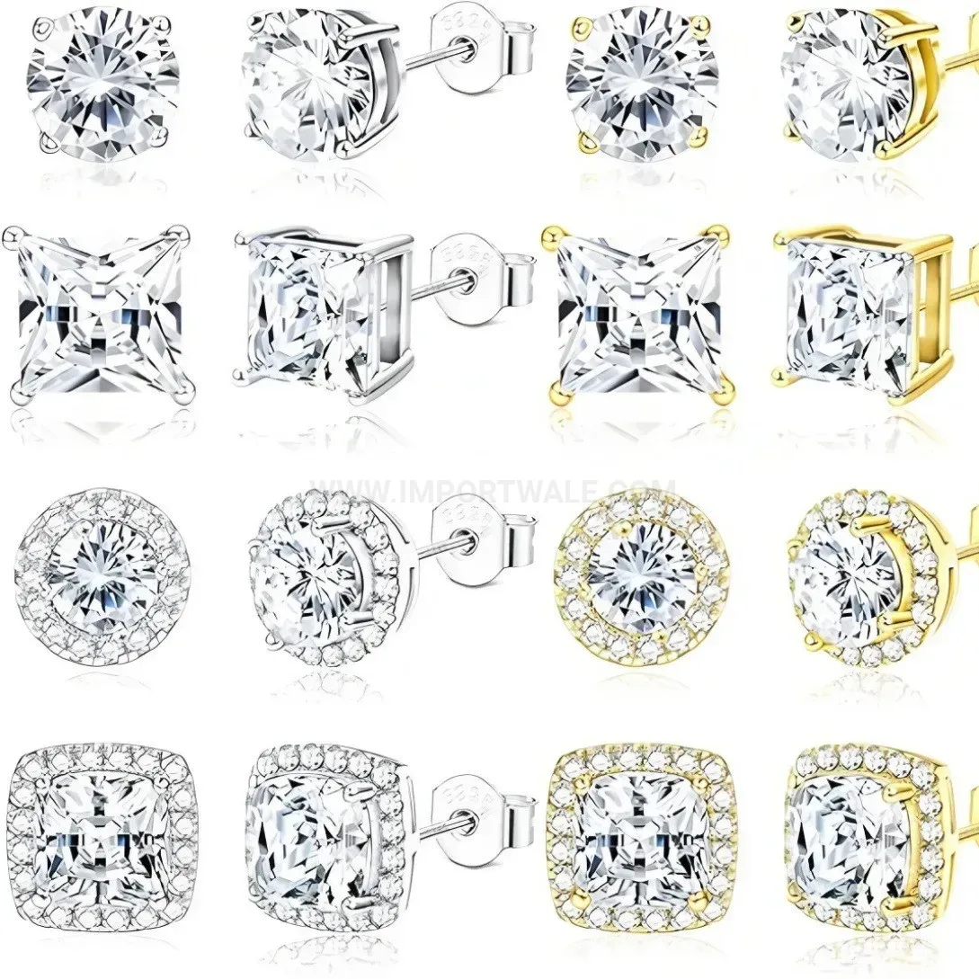 Stylish Four Prong Sparkling Zirconia Stainless Steel Cartilage Ear Piercing Set