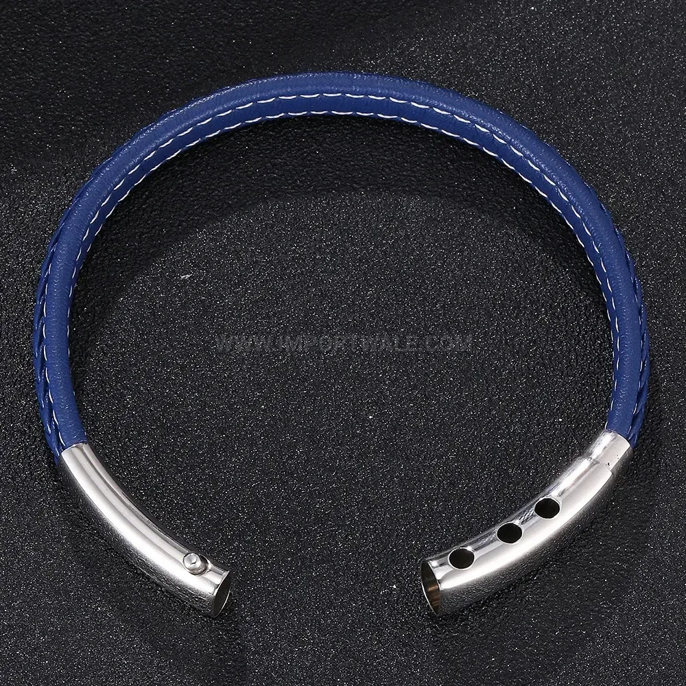 Multi-Strand Leather Cord Bracelet with Stainless Steel Details