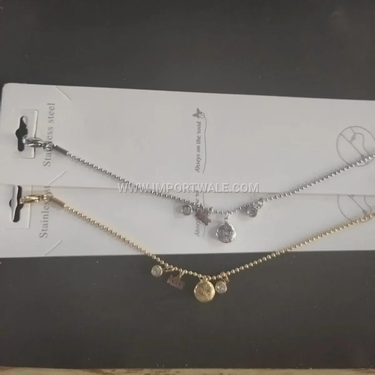 Rhinestone Bear Kiss Letter Stainless Steel Anklet Set