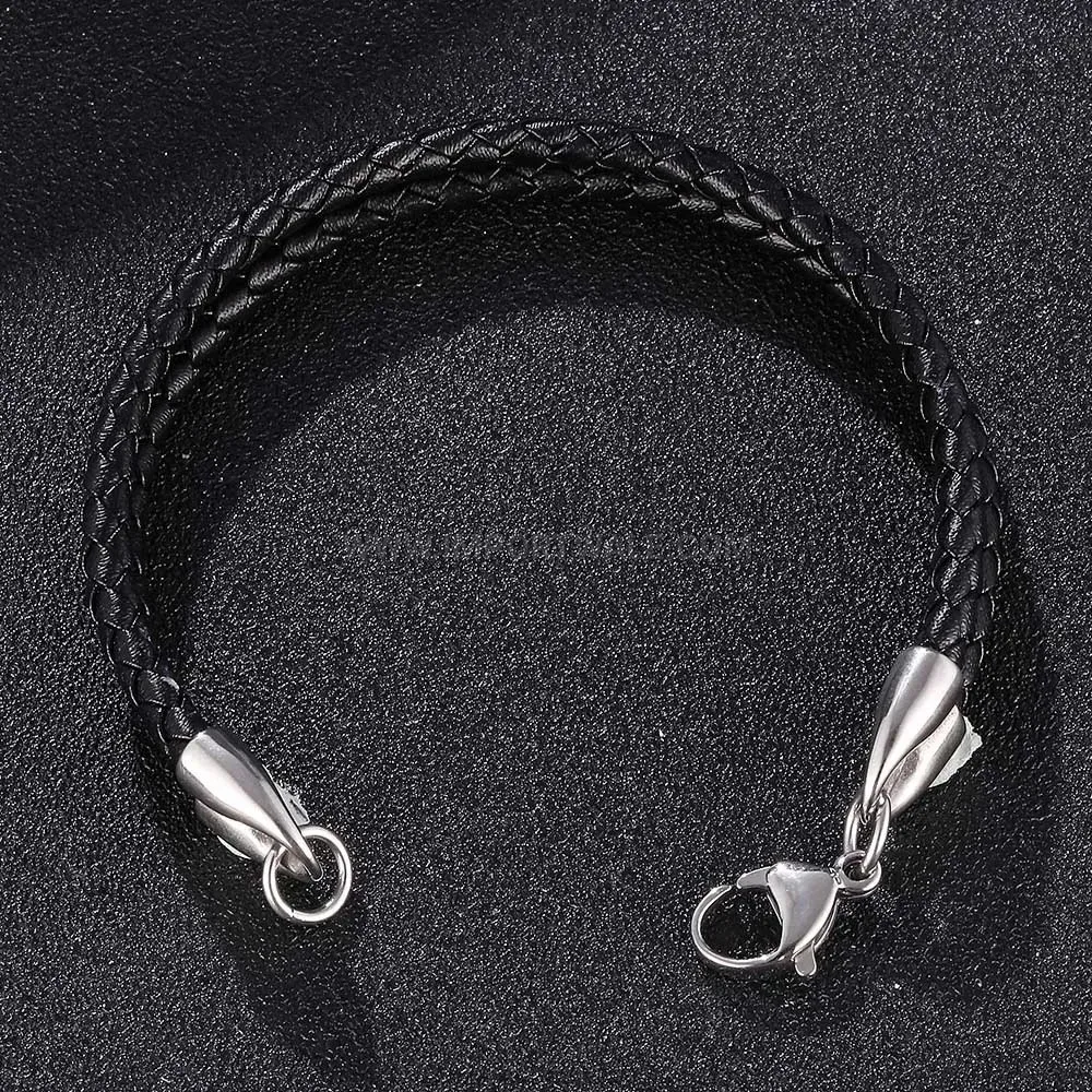 Minimalist Woven Leather Cord Bracelet with Polished Stainless Steel Clasp