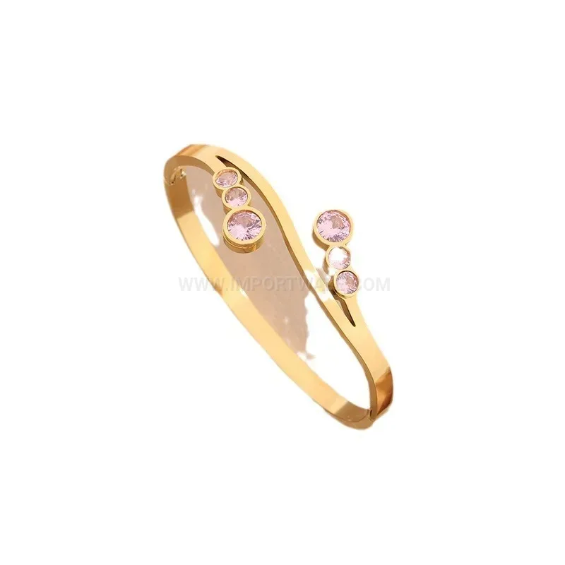 Pink Crystal Accent Titanium Steel Bangle