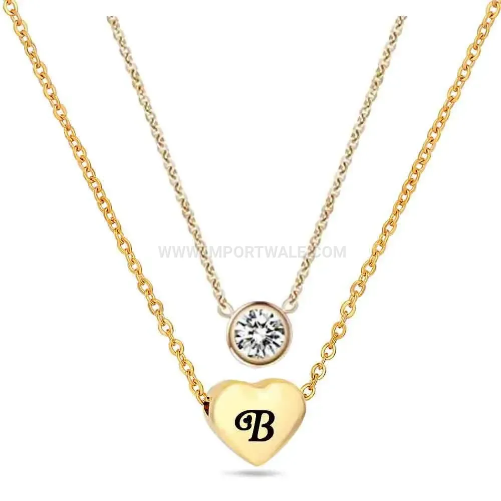 Gold Plated Double Layer Stainless Steel Initial Necklace