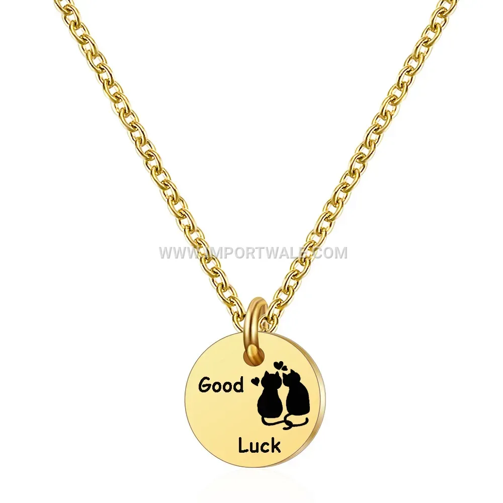 Laser Engraved Circular Stainless Steel Pendant Necklace