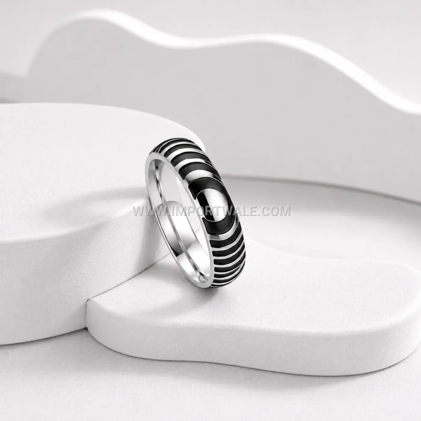 Striped Enamel Inlay Stainless Steel Band Ring