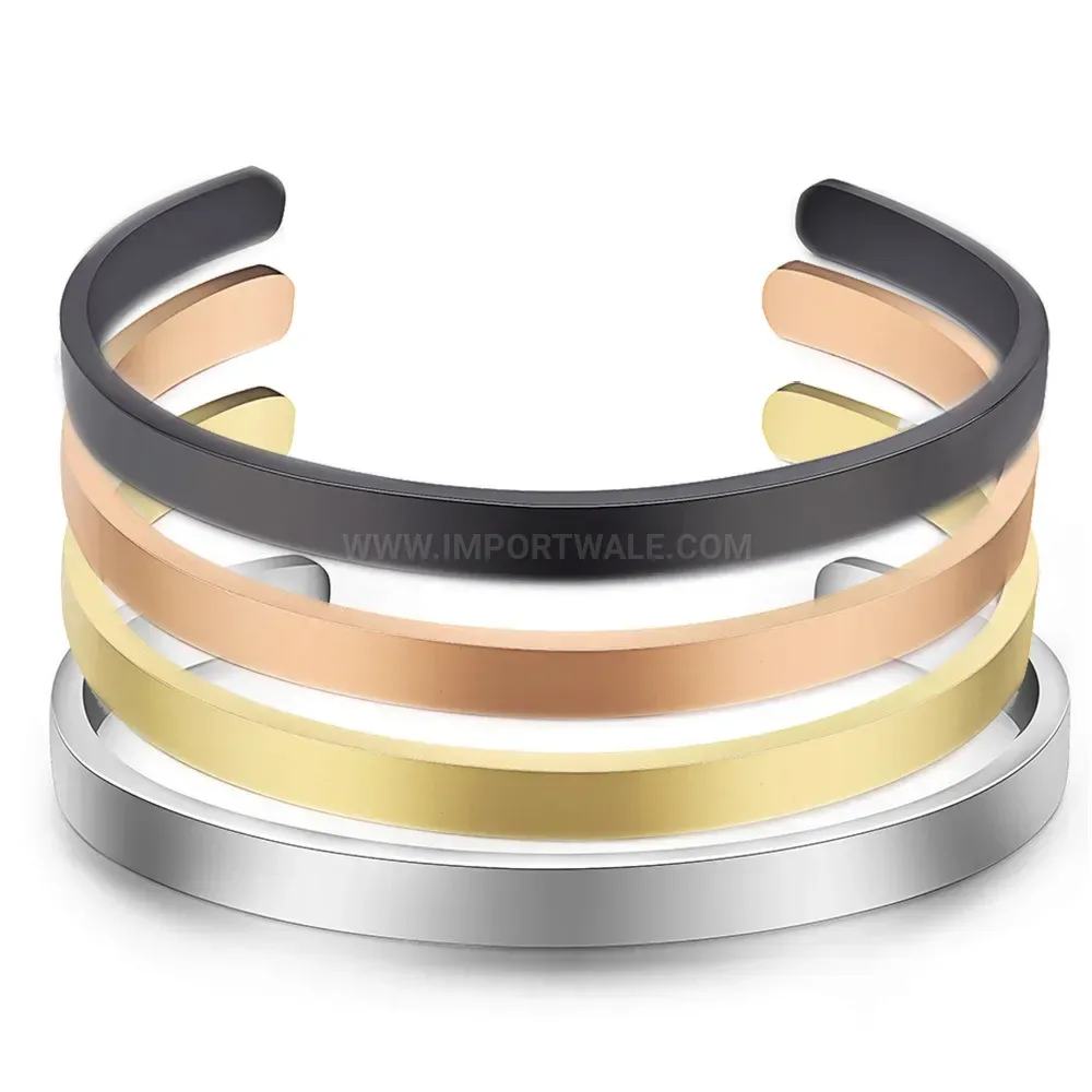 Designer Polished C-Shape Stainless Steel Open Cuff Bracelet