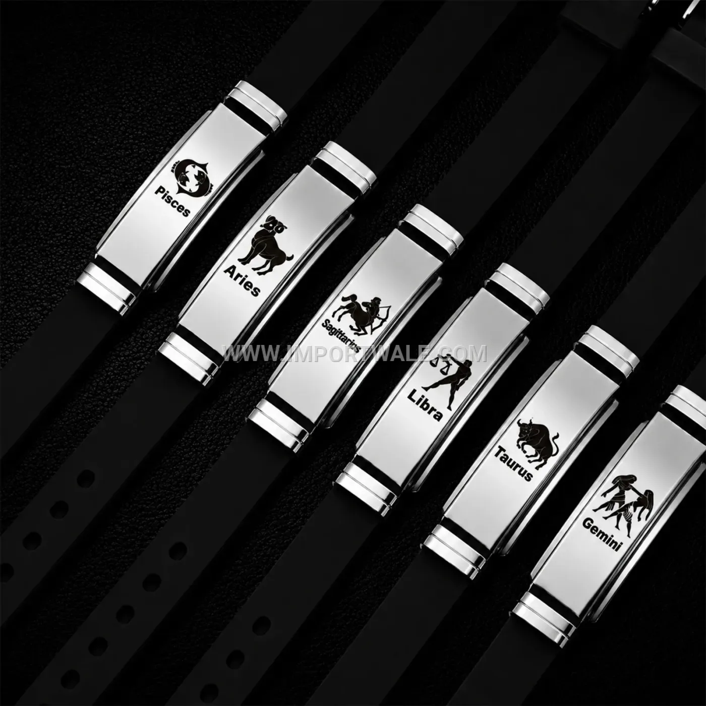 Polished Stainless Steel Curved Zodiac Plate Bracelet