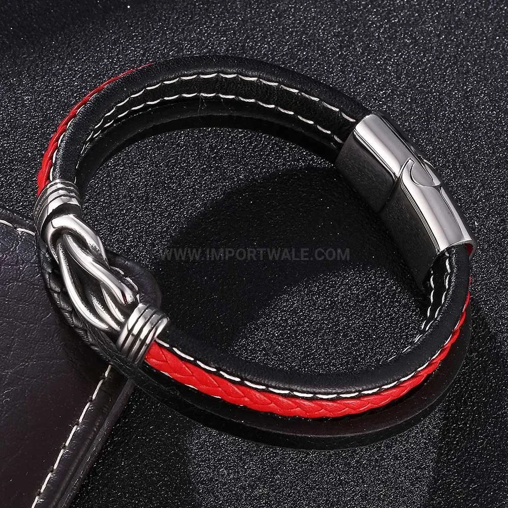 Braided Dual-Tone Leather Bracelet with Stainless Steel Magnetic Clasp