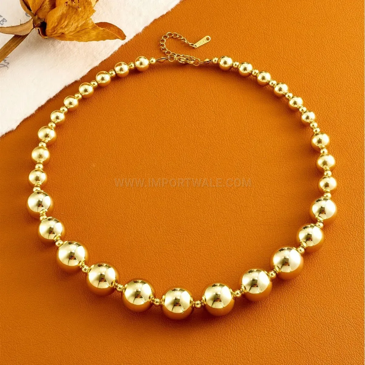 Classic Titanium Steel Bead Pendant Wave Chain Necklace