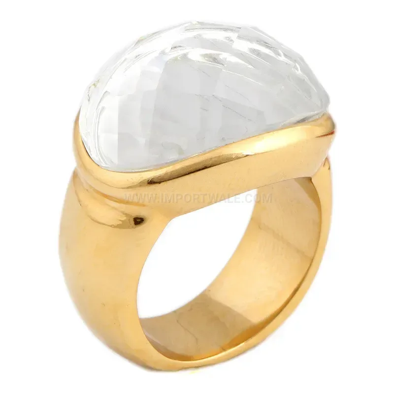 Chic 18K Gold Plated Stainless Steel U-Shaped Crystal Ring