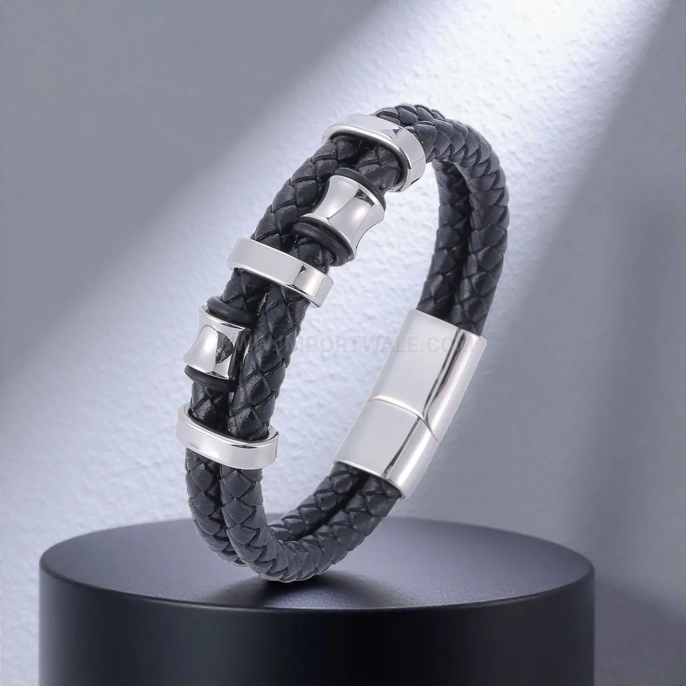 Men's Braided Leather Bracelet with Stainless Steel Magnetic Clasp