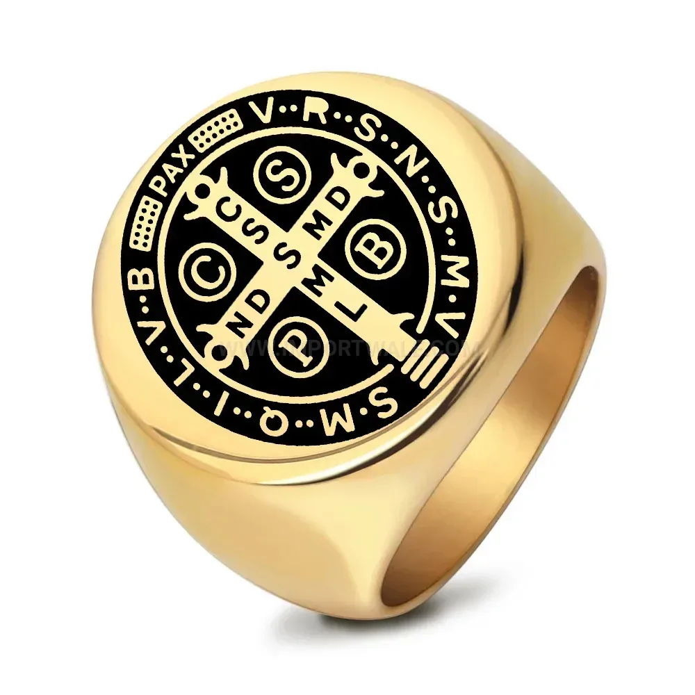 Classic Laser Engraved Exorcist Cross Cast Stainless Steel Men Ring