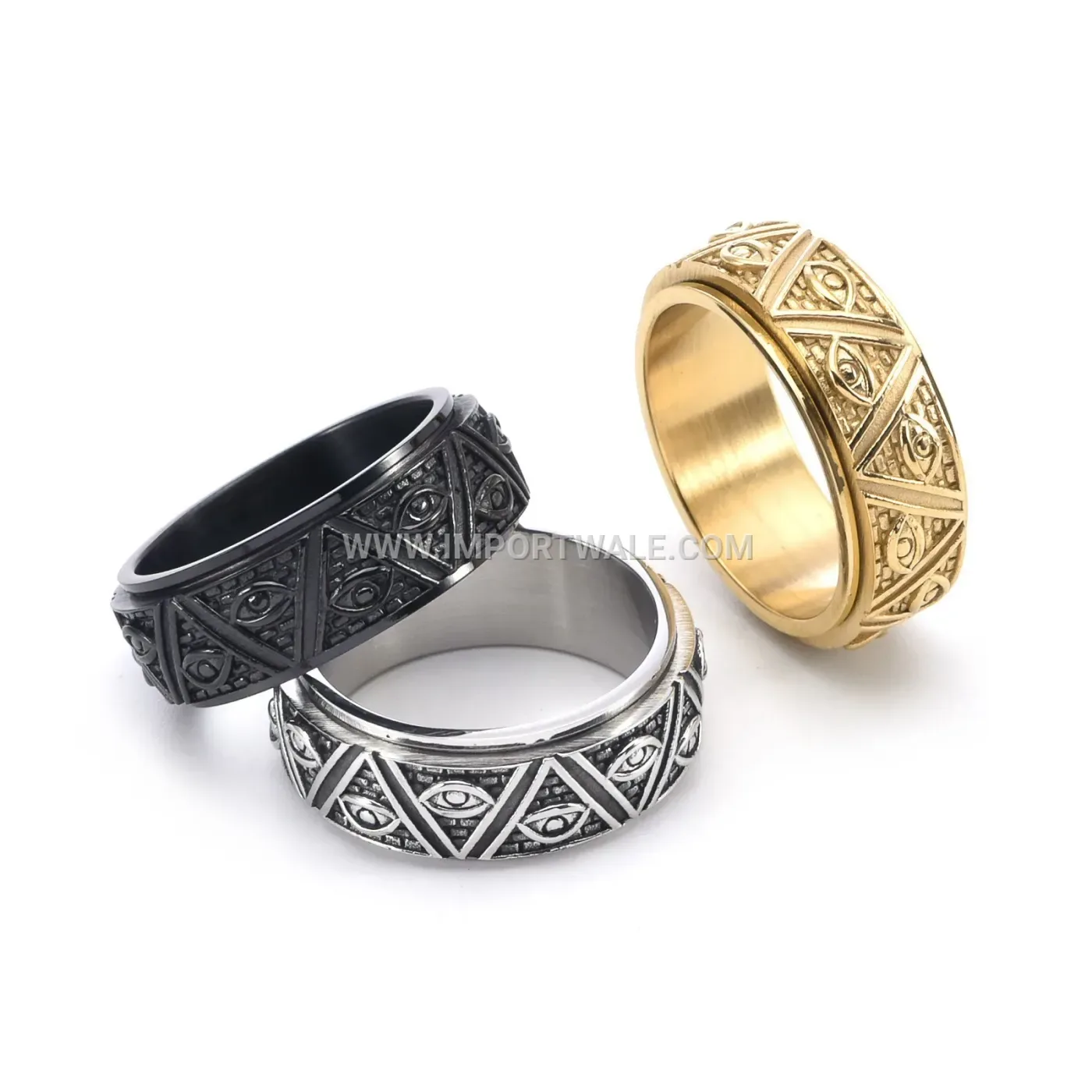 Vintage Stainless Steel Spinner Ring with Eye Motif Motif