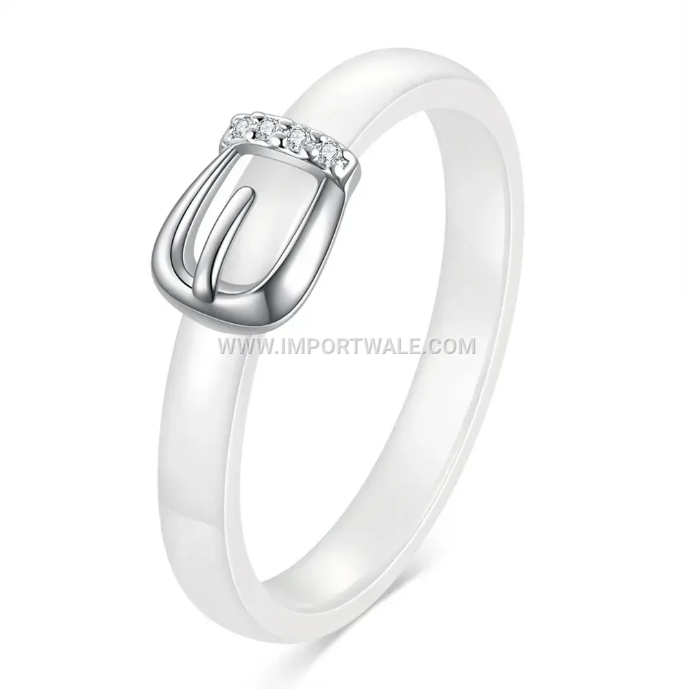 Minimalist 4mm Ceramic Ring with Zirconia Belt Buckle Detail