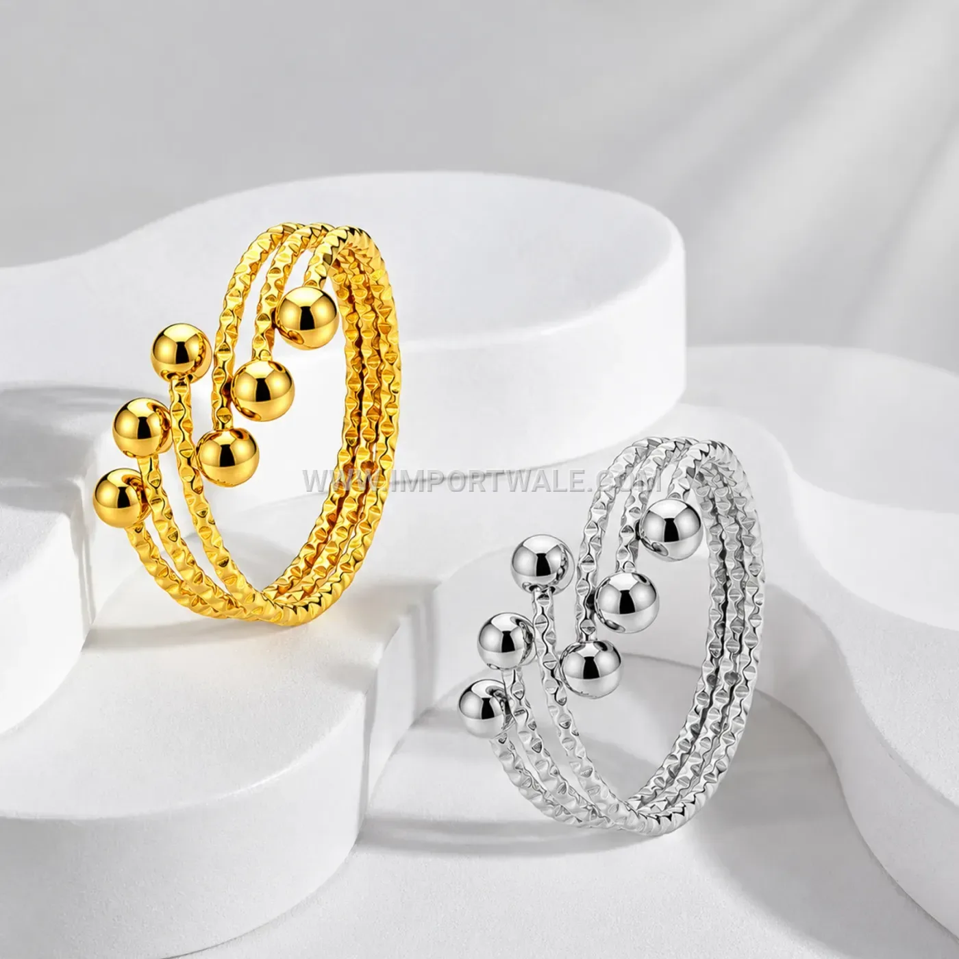 Multi Layer Textured Stainless Steel Adjustable Open Ring