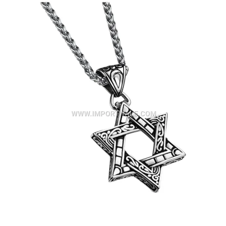 Men's Stainless Steel Hexagram Star Pendant Necklace