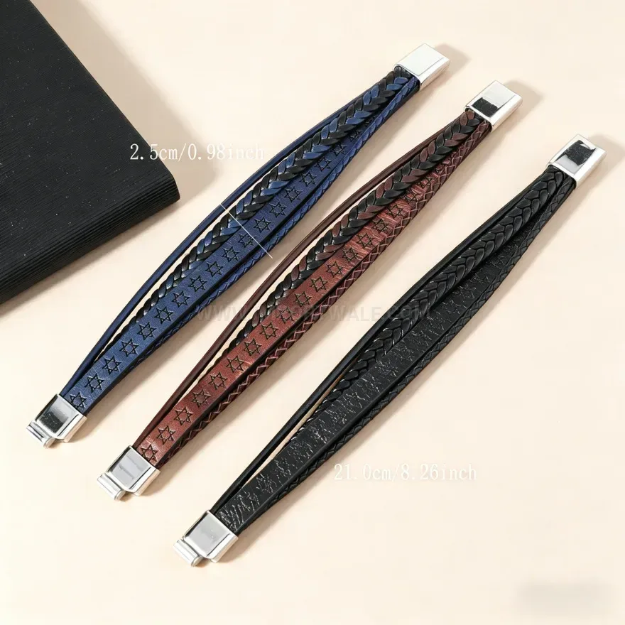 Chic Vintage Hexagram Woven PU Leather Bracelet with Magnetic Clasp