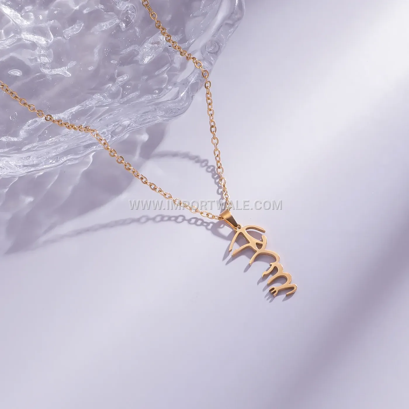 18K Gold Plated Stainless Steel Arabic Script Pendant Necklace