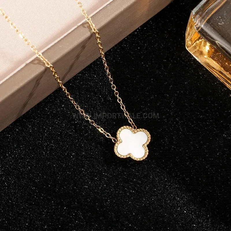 Elegant Four-Leaf Clover Mother of Pearl Titanium Steel Charm Necklace