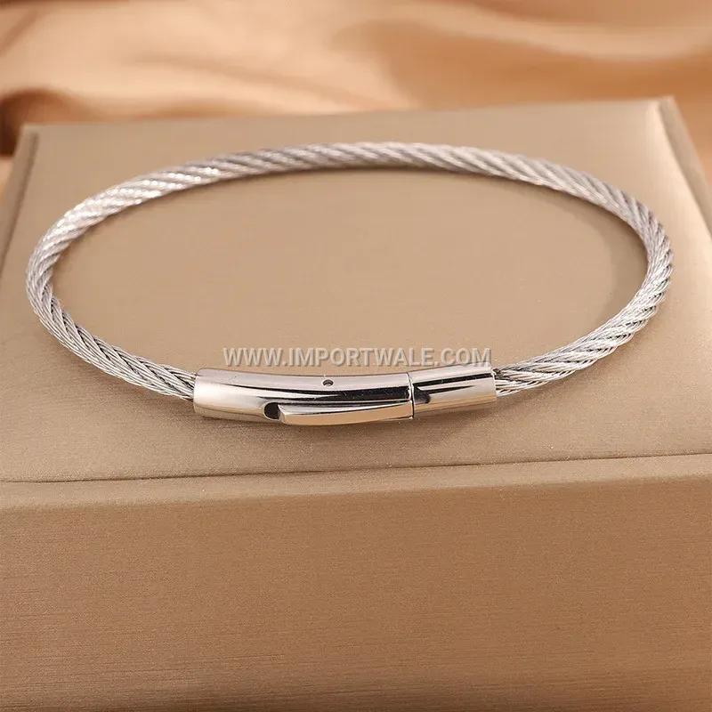 Twisted Steel Wire Push Opening Bangle Bracelet