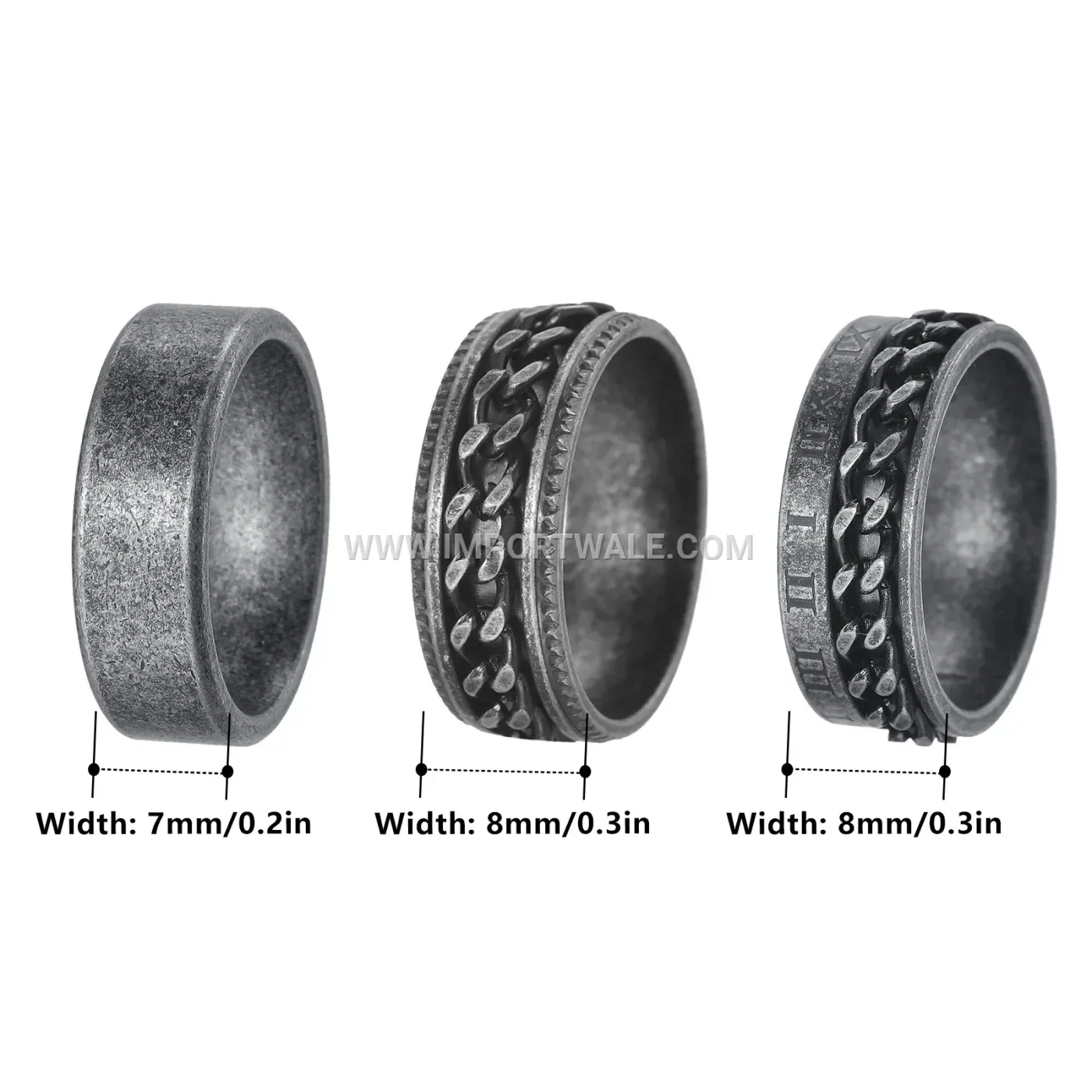 Vintage Antique Silver Finish Stainless Steel Ring Set