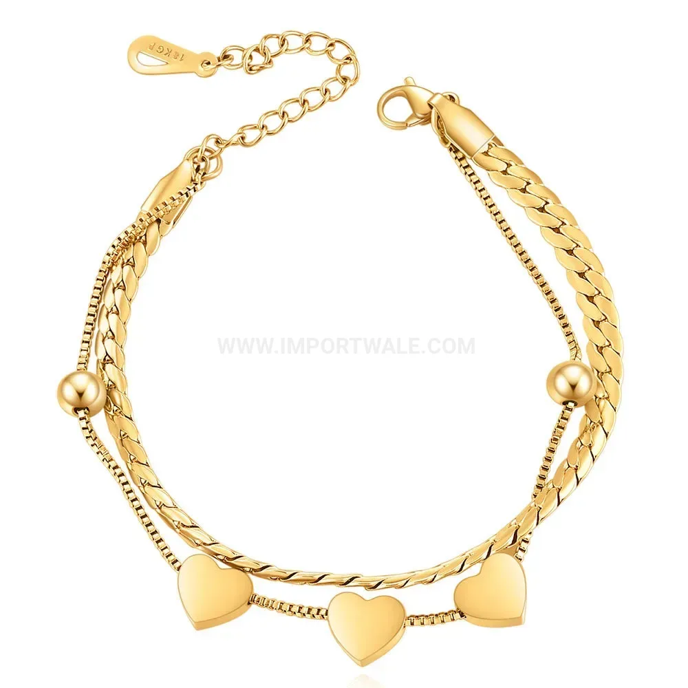 Double Layer Stainless Steel Heart Charm Bracelet