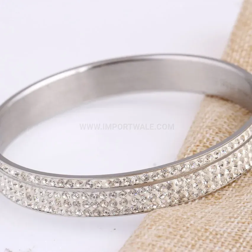 Stylish Four-Row Rhinestone Wide Stainless Steel Bangle