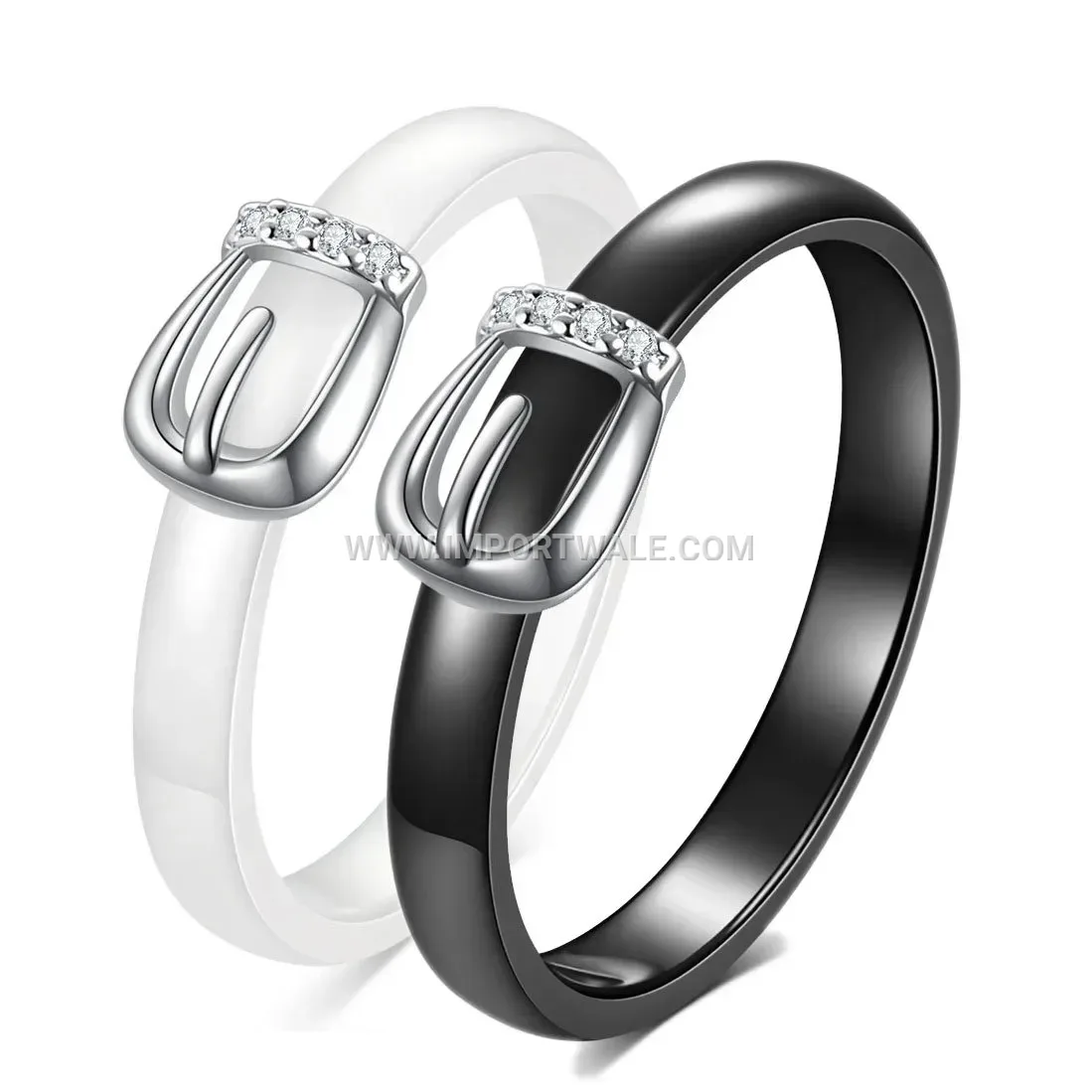 Minimalist 4mm Ceramic Ring with Zirconia Belt Buckle Detail