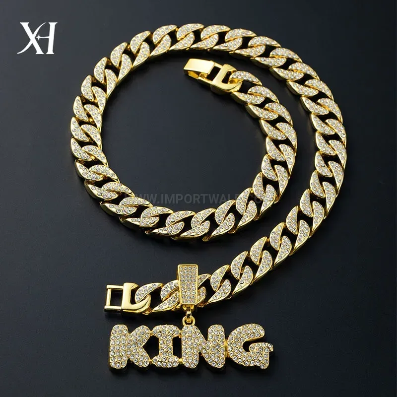 Classic Iced Out KING Letter Alloy Pendant Cuban Necklace