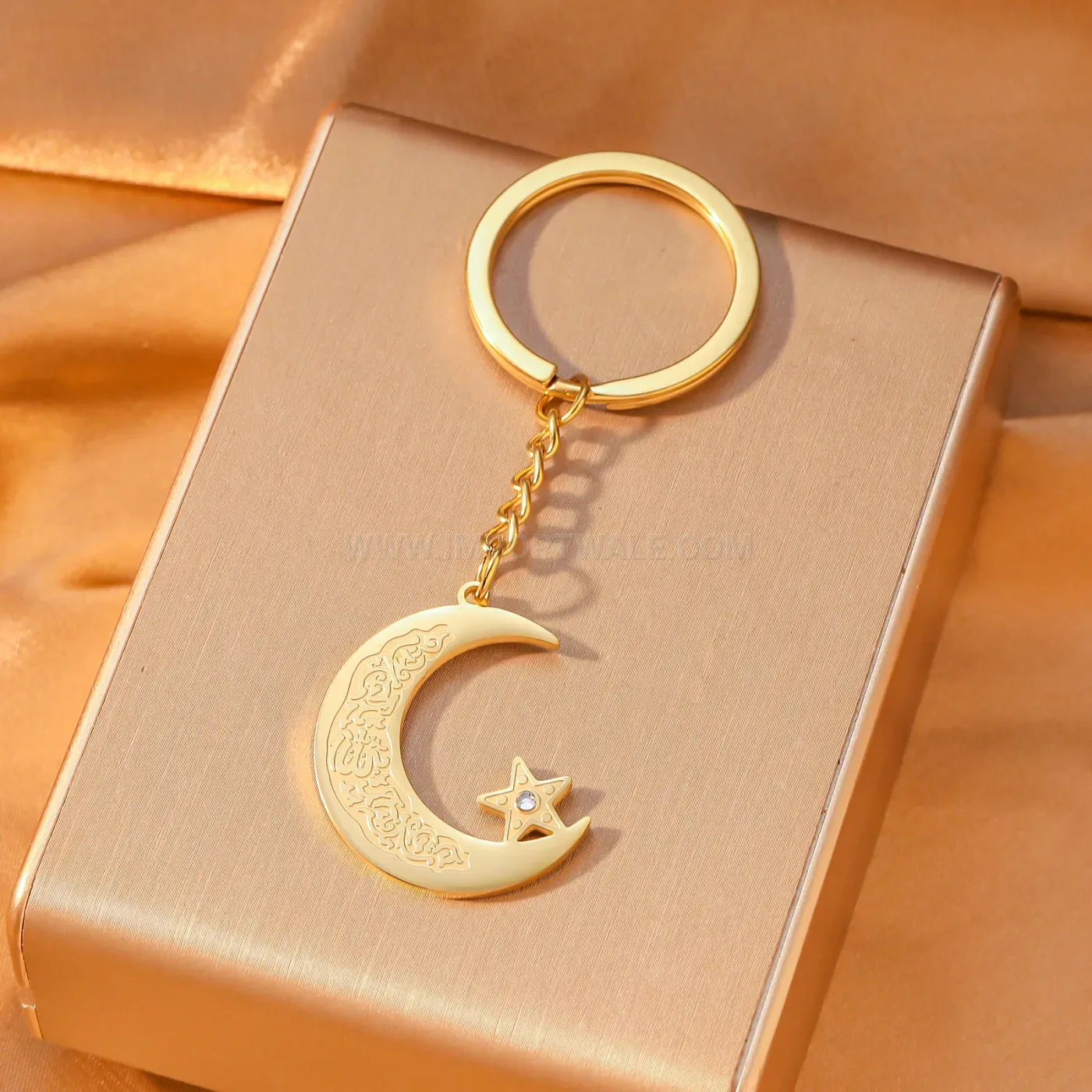 Vintage Stainless Steel Crescent Moon Star Arabic Script Pendant Necklace