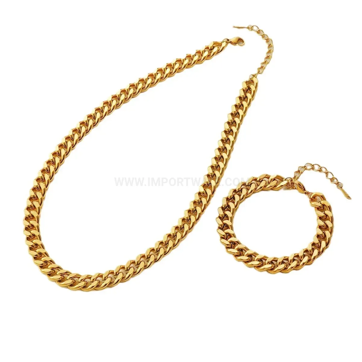 Chic Titanium Steel Cuban Chain Necklace and Bracelet Set