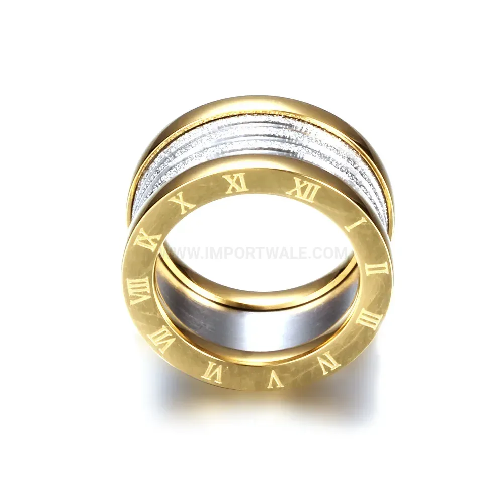 Classic Two Tone Stainless Steel Cable Wire Roman Numeral Ring