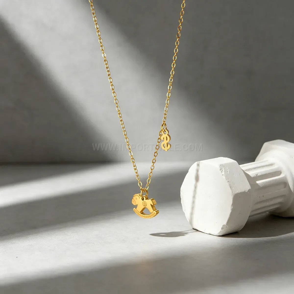 Stylish Gold Tone Stainless Steel Trojan Horse Coin Pendant Necklace