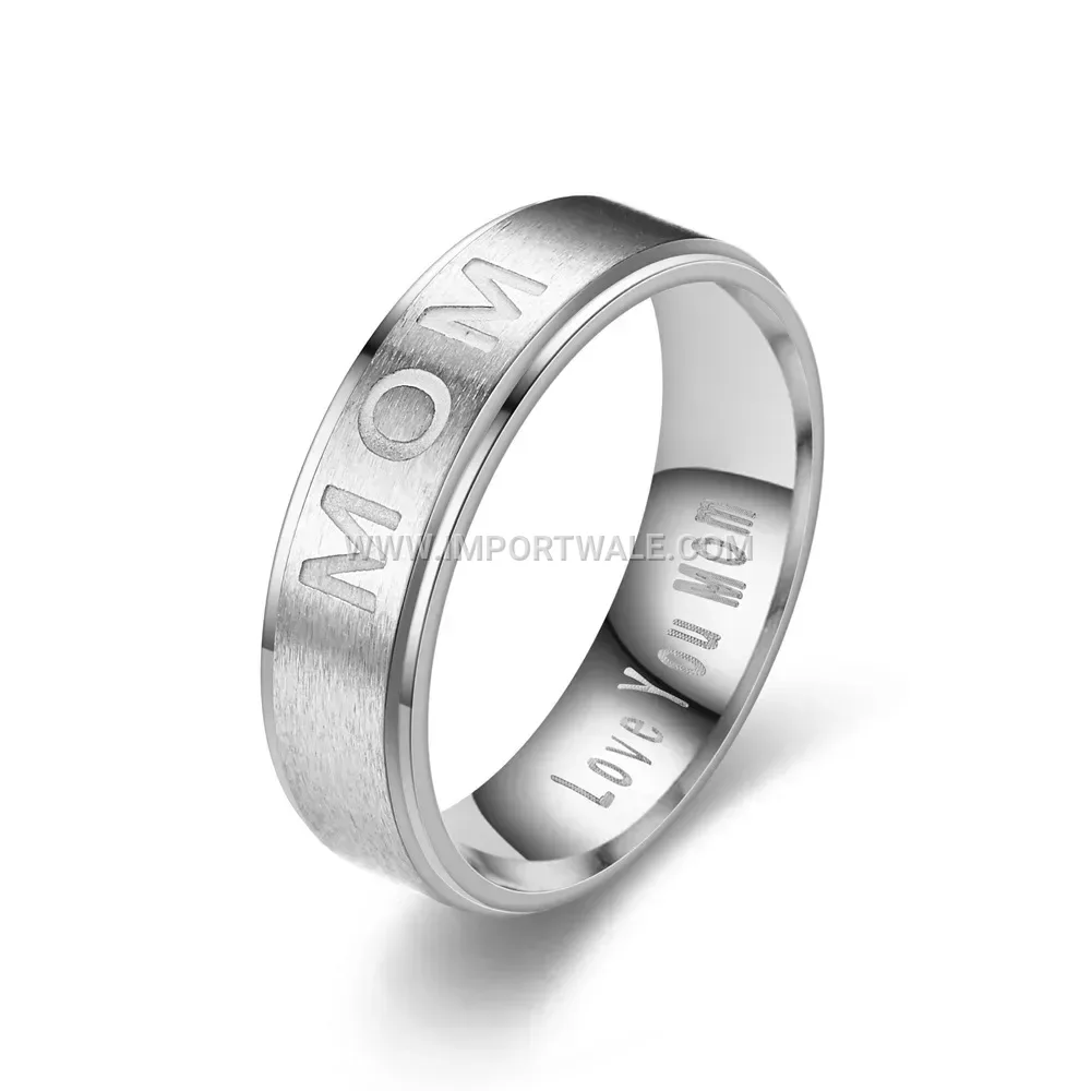 Engraved Love You Mom Stainless Steel Band Ring