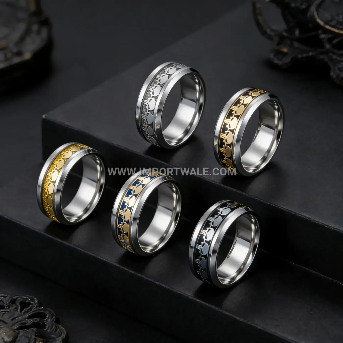 Engraved Thorns Motif Stainless Steel Minimalist Band Ring
