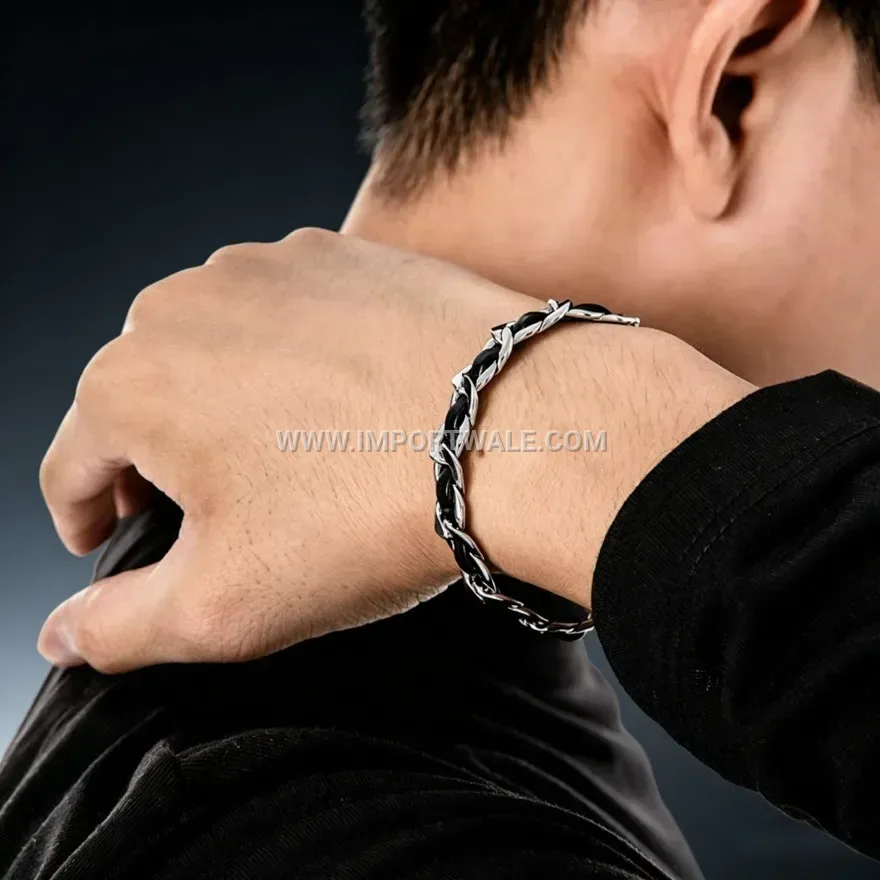 Handcrafted Braided PU Leather Cuban Chain Wristband